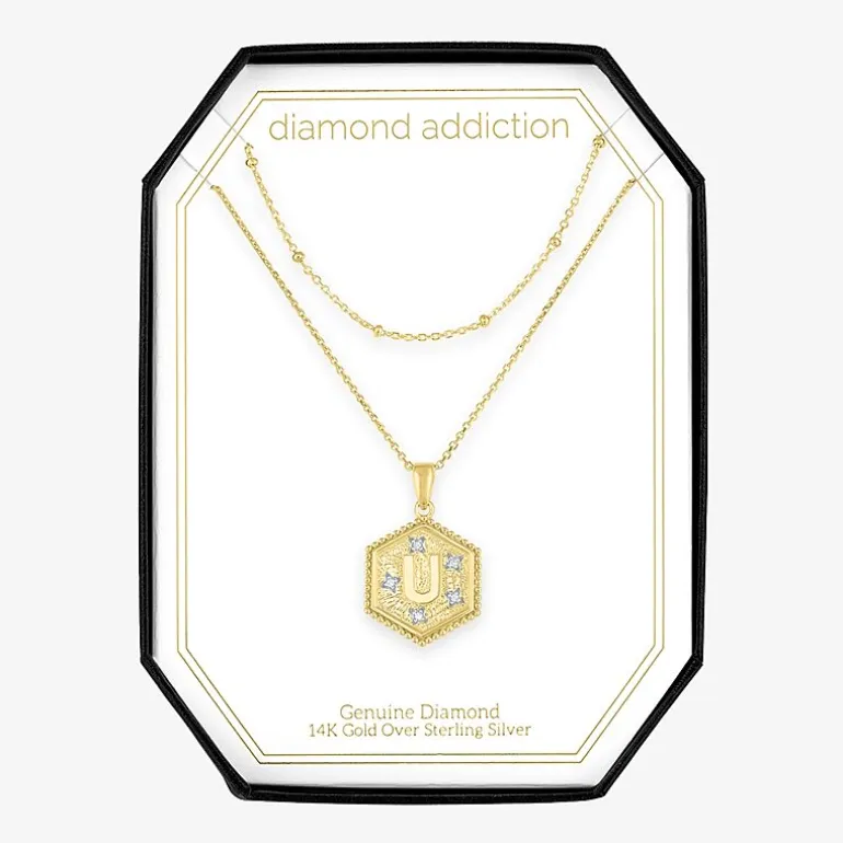 Intial "A" Womens Diamond Accent Natural White Diamond 14K Gold Over Silver 2-pc. Necklace Set
