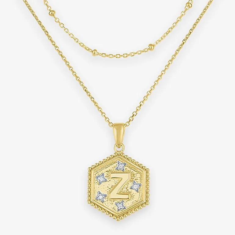 Intial "A" Womens Diamond Accent Natural White Diamond 14K Gold Over Silver 2-pc. Necklace Set
