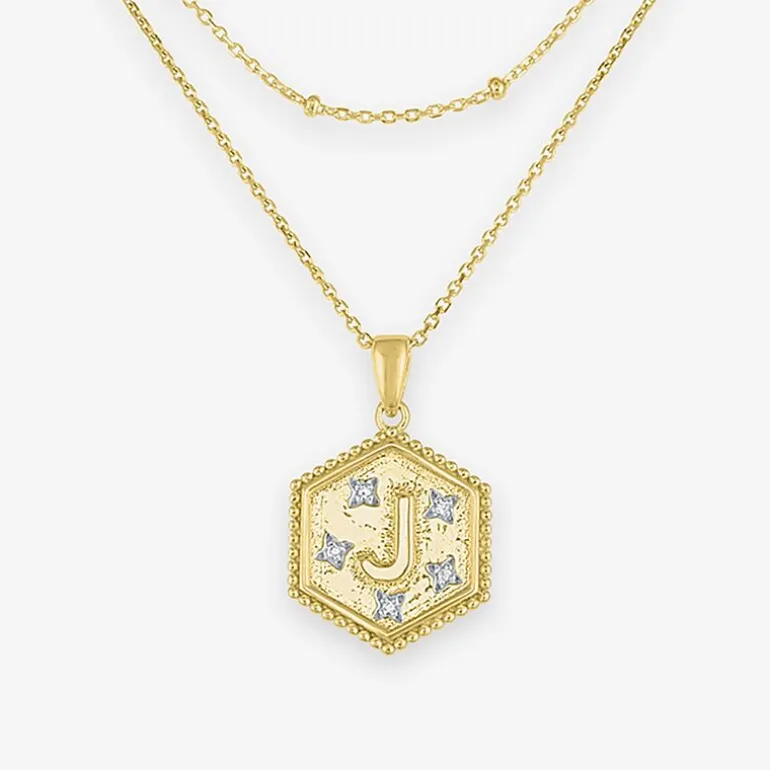 Intial "A" Womens Diamond Accent Natural White Diamond 14K Gold Over Silver 2-pc. Necklace Set