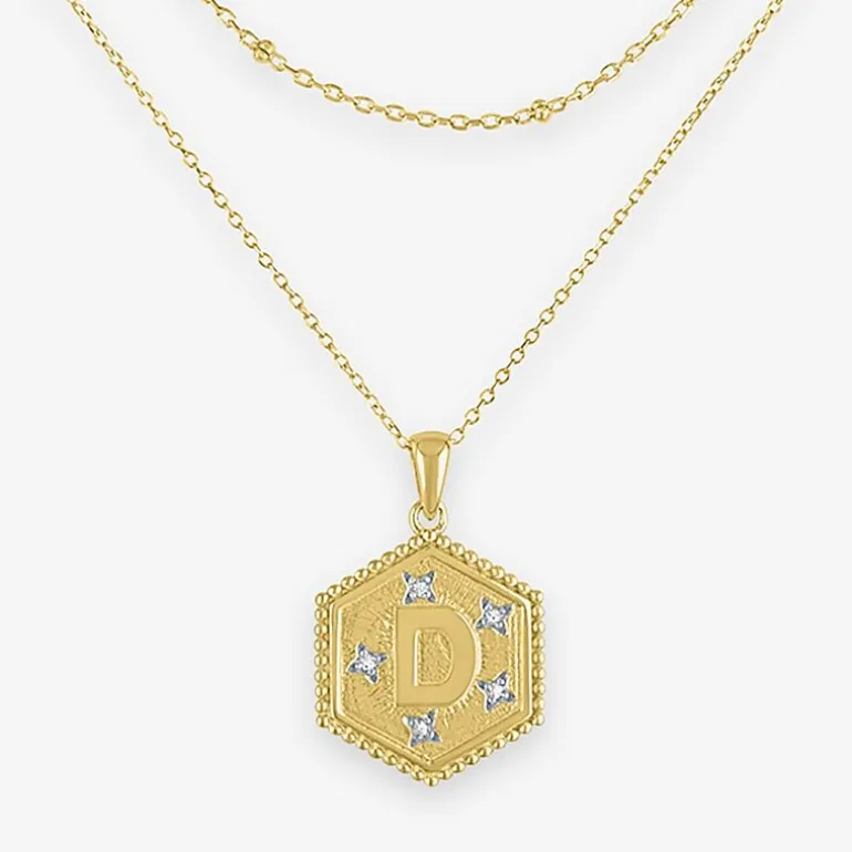 Intial "A" Womens Diamond Accent Natural White Diamond 14K Gold Over Silver 2-pc. Necklace Set