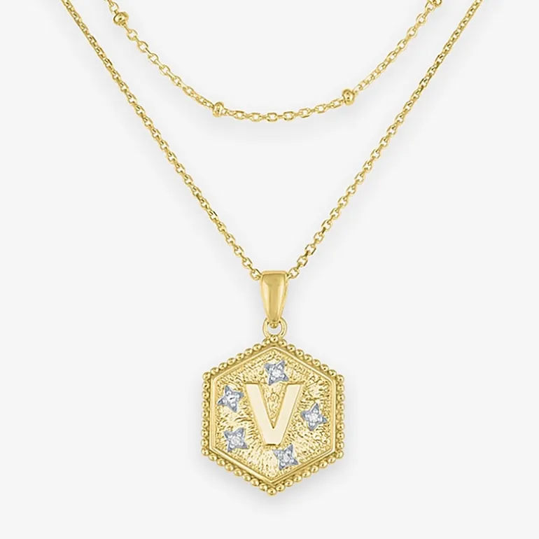 Intial "A" Womens Diamond Accent Natural White Diamond 14K Gold Over Silver 2-pc. Necklace Set