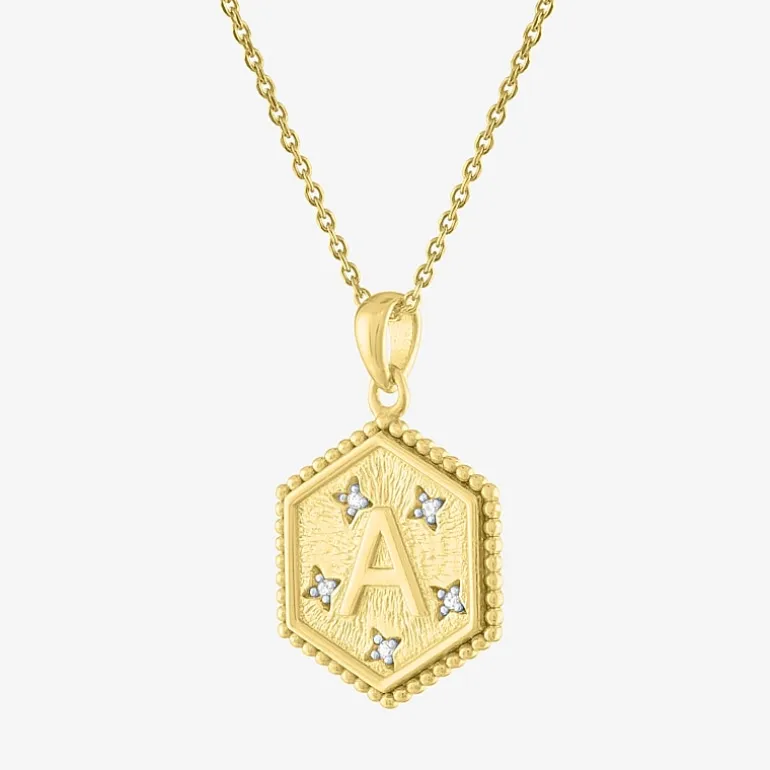 Intial "A" Womens Diamond Accent Natural White Diamond 14K Gold Over Silver 2-pc. Necklace Set