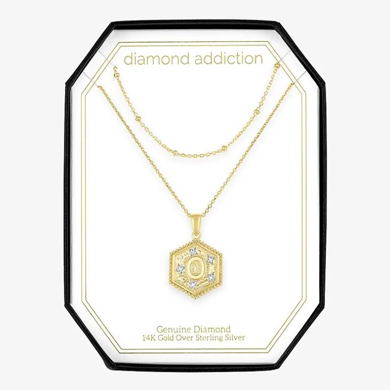 Intial "A" Womens Diamond Accent Natural White Diamond 14K Gold Over Silver 2-pc. Necklace Set