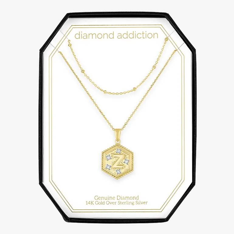 Intial "A" Womens Diamond Accent Natural White Diamond 14K Gold Over Silver 2-pc. Necklace Set