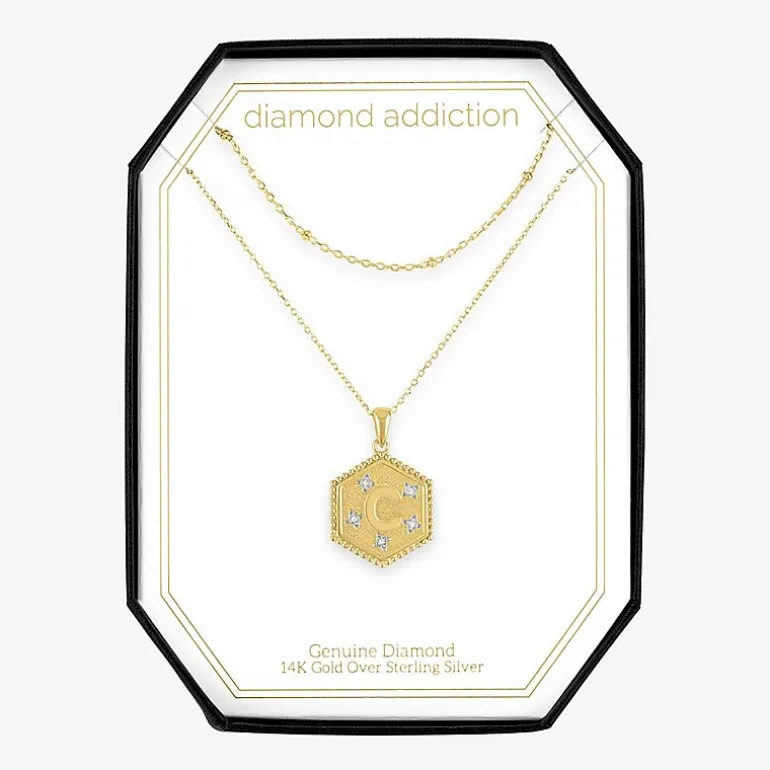 Intial "A" Womens Diamond Accent Natural White Diamond 14K Gold Over Silver 2-pc. Necklace Set