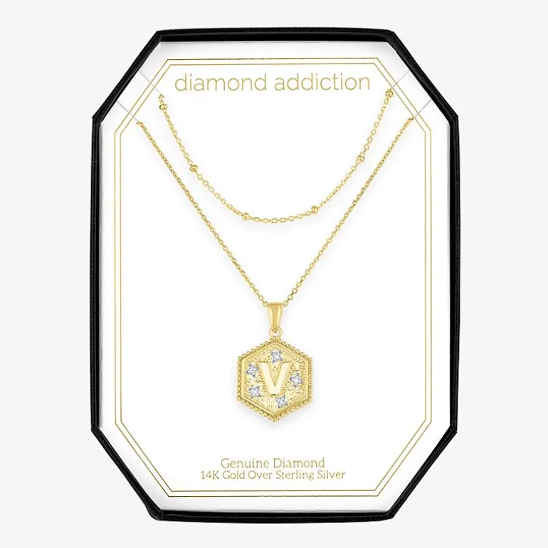 Intial "A" Womens Diamond Accent Natural White Diamond 14K Gold Over Silver 2-pc. Necklace Set