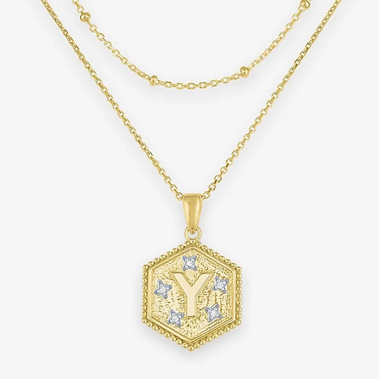 Intial "A" Womens Diamond Accent Natural White Diamond 14K Gold Over Silver 2-pc. Necklace Set