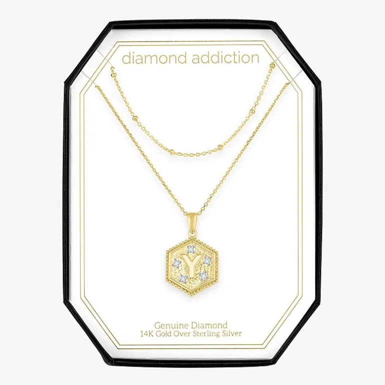 Intial "A" Womens Diamond Accent Natural White Diamond 14K Gold Over Silver 2-pc. Necklace Set