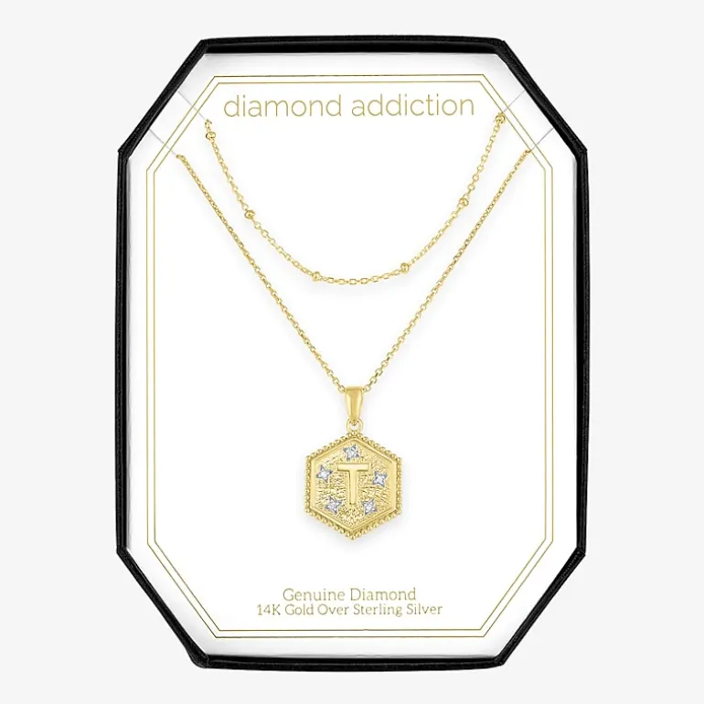 Intial "A" Womens Diamond Accent Natural White Diamond 14K Gold Over Silver 2-pc. Necklace Set