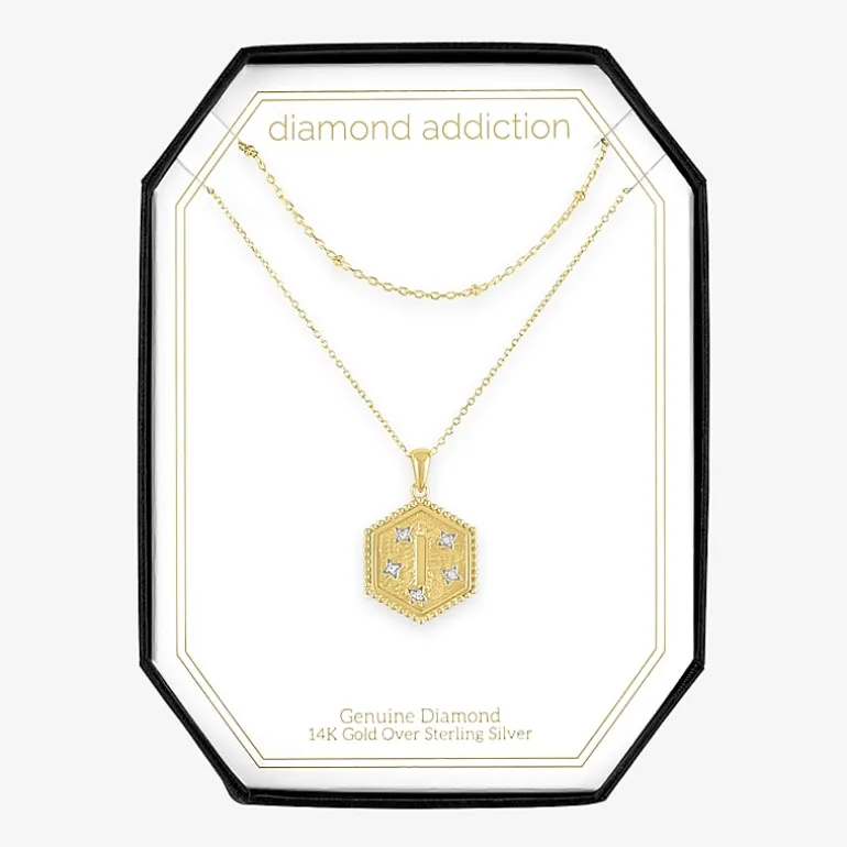 Intial "A" Womens Diamond Accent Natural White Diamond 14K Gold Over Silver 2-pc. Necklace Set