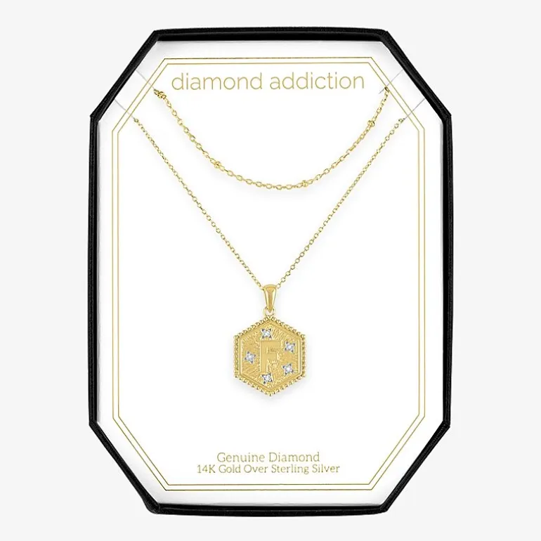 Intial "A" Womens Diamond Accent Natural White Diamond 14K Gold Over Silver 2-pc. Necklace Set