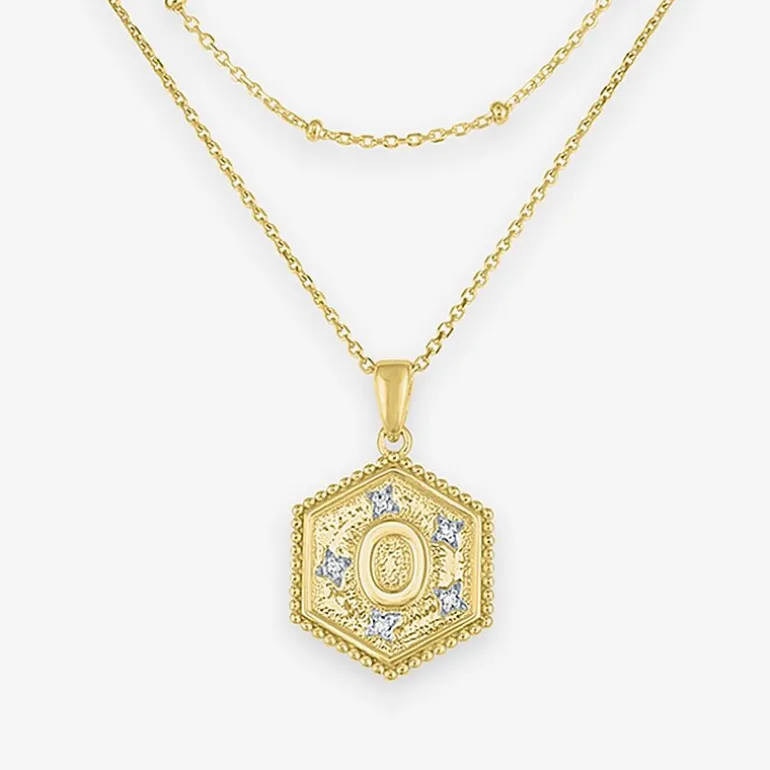 Intial "A" Womens Diamond Accent Natural White Diamond 14K Gold Over Silver 2-pc. Necklace Set