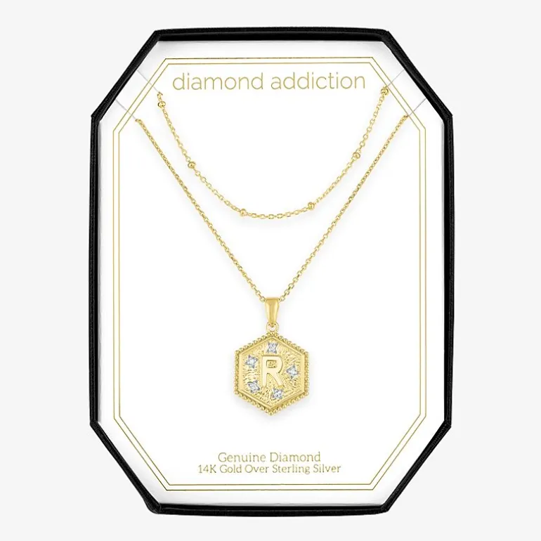 Intial "A" Womens Diamond Accent Natural White Diamond 14K Gold Over Silver 2-pc. Necklace Set