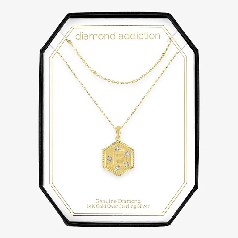 Intial "A" Womens Diamond Accent Natural White Diamond 14K Gold Over Silver 2-pc. Necklace Set