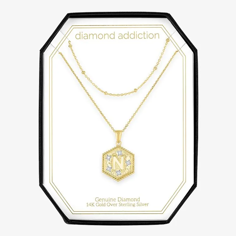 Intial "A" Womens Diamond Accent Natural White Diamond 14K Gold Over Silver 2-pc. Necklace Set