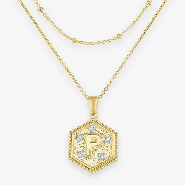 Intial "A" Womens Diamond Accent Natural White Diamond 14K Gold Over Silver 2-pc. Necklace Set