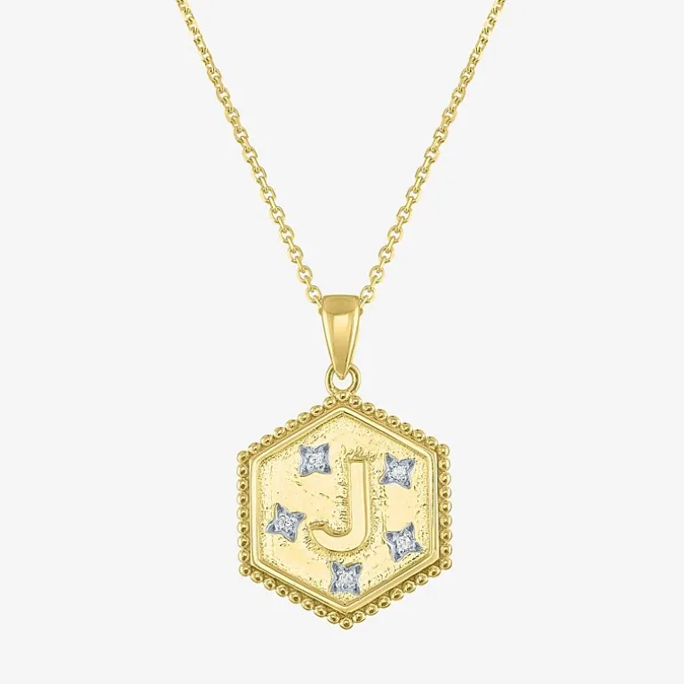 Intial "A" Womens Diamond Accent Natural White Diamond 14K Gold Over Silver 2-pc. Necklace Set