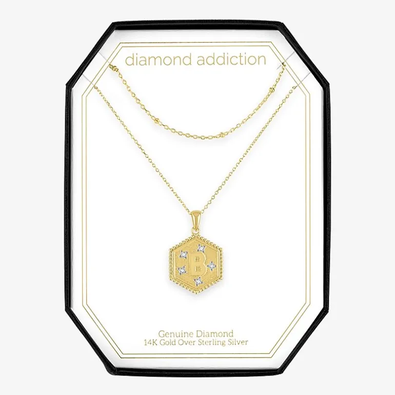 Intial "A" Womens Diamond Accent Natural White Diamond 14K Gold Over Silver 2-pc. Necklace Set