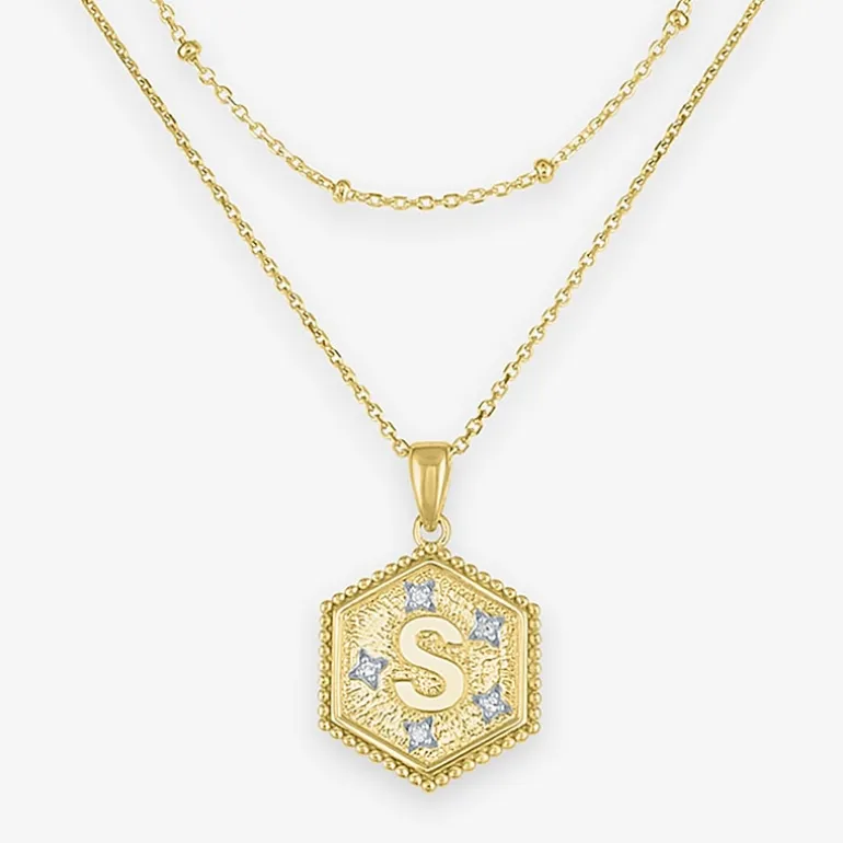 Intial "A" Womens Diamond Accent Natural White Diamond 14K Gold Over Silver 2-pc. Necklace Set