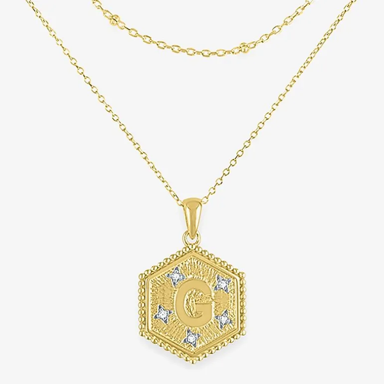 Intial "A" Womens Diamond Accent Natural White Diamond 14K Gold Over Silver 2-pc. Necklace Set