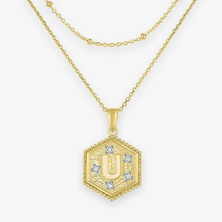 Intial "A" Womens Diamond Accent Natural White Diamond 14K Gold Over Silver 2-pc. Necklace Set