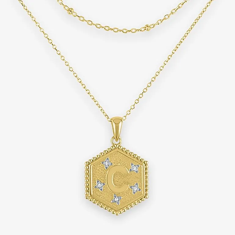 Intial "A" Womens Diamond Accent Natural White Diamond 14K Gold Over Silver 2-pc. Necklace Set