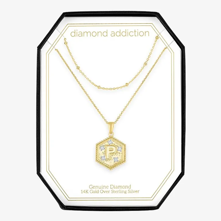 Intial "A" Womens Diamond Accent Natural White Diamond 14K Gold Over Silver 2-pc. Necklace Set