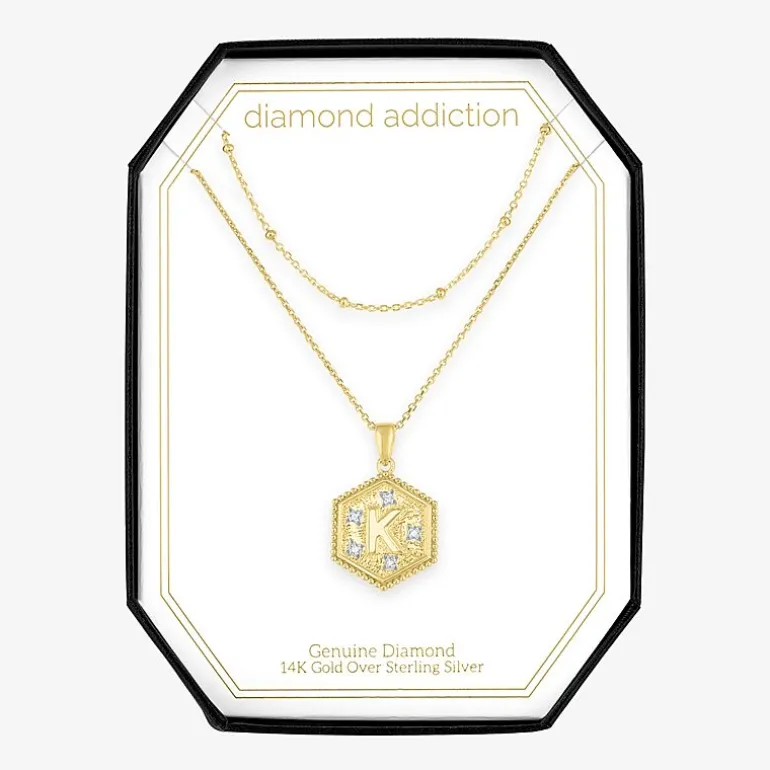 Intial "A" Womens Diamond Accent Natural White Diamond 14K Gold Over Silver 2-pc. Necklace Set