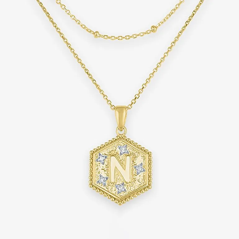 Intial "A" Womens Diamond Accent Natural White Diamond 14K Gold Over Silver 2-pc. Necklace Set