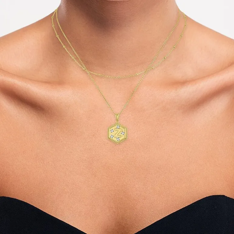 Intial "A" Womens Diamond Accent Natural White Diamond 14K Gold Over Silver 2-pc. Necklace Set