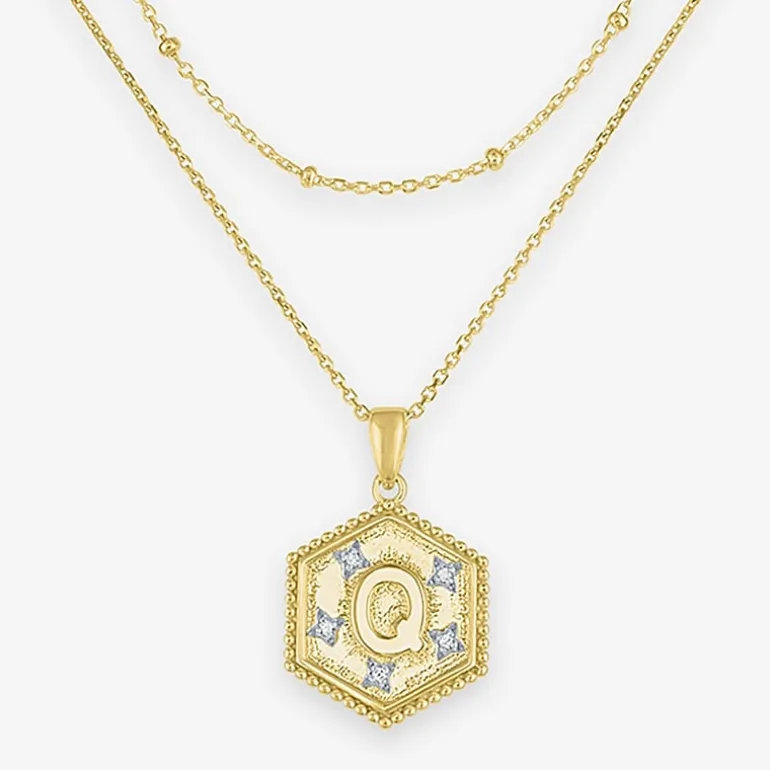 Intial "A" Womens Diamond Accent Natural White Diamond 14K Gold Over Silver 2-pc. Necklace Set