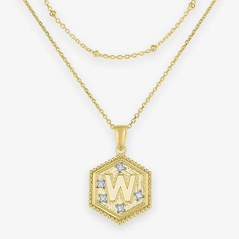 Intial "A" Womens Diamond Accent Natural White Diamond 14K Gold Over Silver 2-pc. Necklace Set