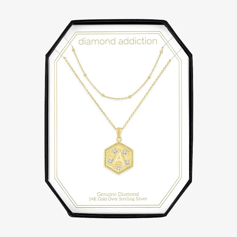 Intial "A" Womens Diamond Accent Natural White Diamond 14K Gold Over Silver 2-pc. Necklace Set