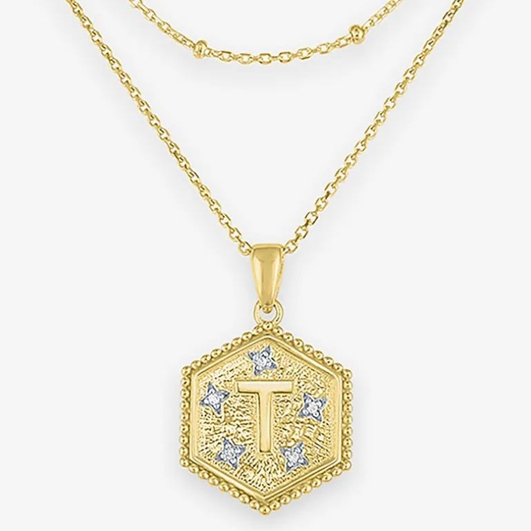 Intial "A" Womens Diamond Accent Natural White Diamond 14K Gold Over Silver 2-pc. Necklace Set