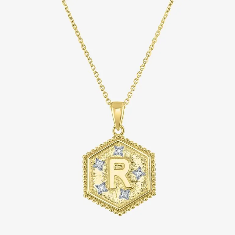 Intial "A" Womens Diamond Accent Natural White Diamond 14K Gold Over Silver 2-pc. Necklace Set
