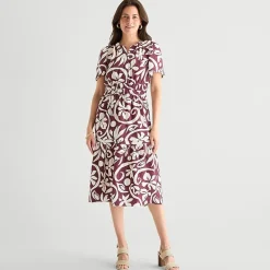 Isabel & Nina Womens Midi Notch Neck Short Sleeve Flutter Floral Fit + Flare Dress