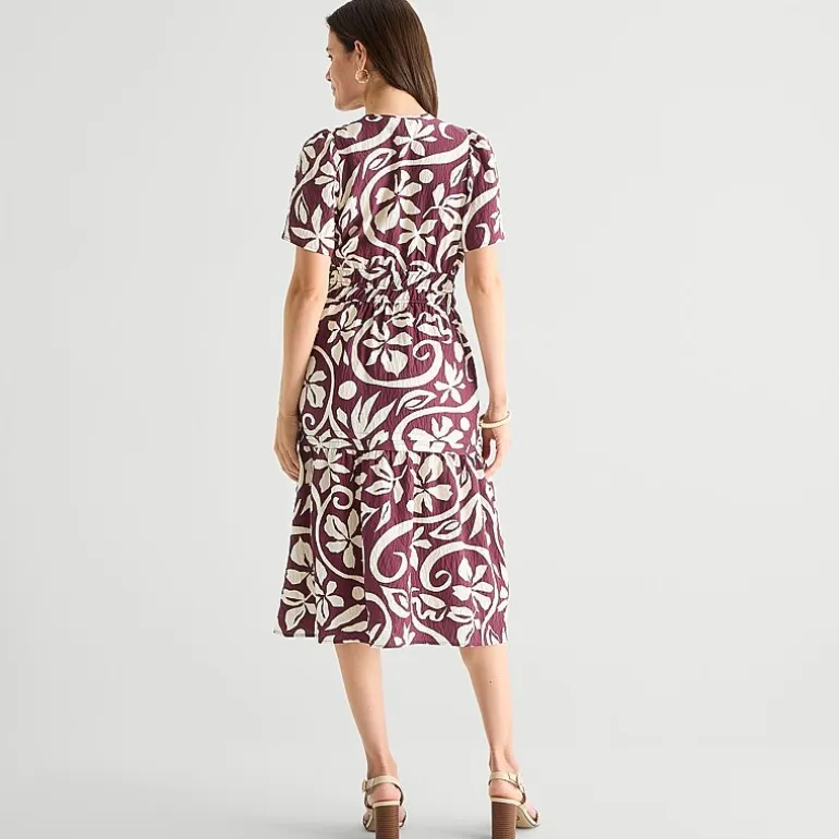Isabel & Nina Womens Midi Notch Neck Short Sleeve Flutter Floral Fit + Flare Dress