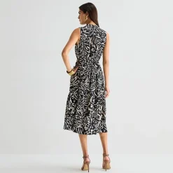 Isabel & Nina Womens Midi V Neck Sleeveless Leaf Fit + Flare Dress