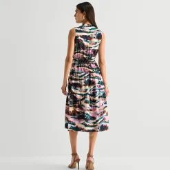 Isabel & Nina Womens Midi V Neck Sleeveless Abstract Fit + Flare Dress