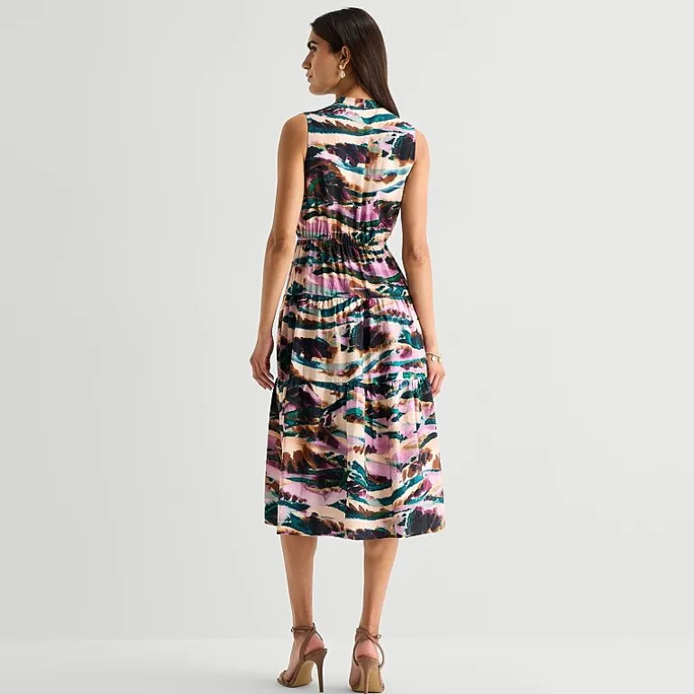 Isabel & Nina Womens Midi V Neck Sleeveless Abstract Fit + Flare Dress