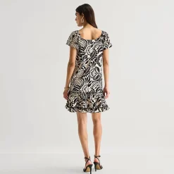 Isabel & Nina Womens Round Neck Short Sleeve Leaf Shift Dress