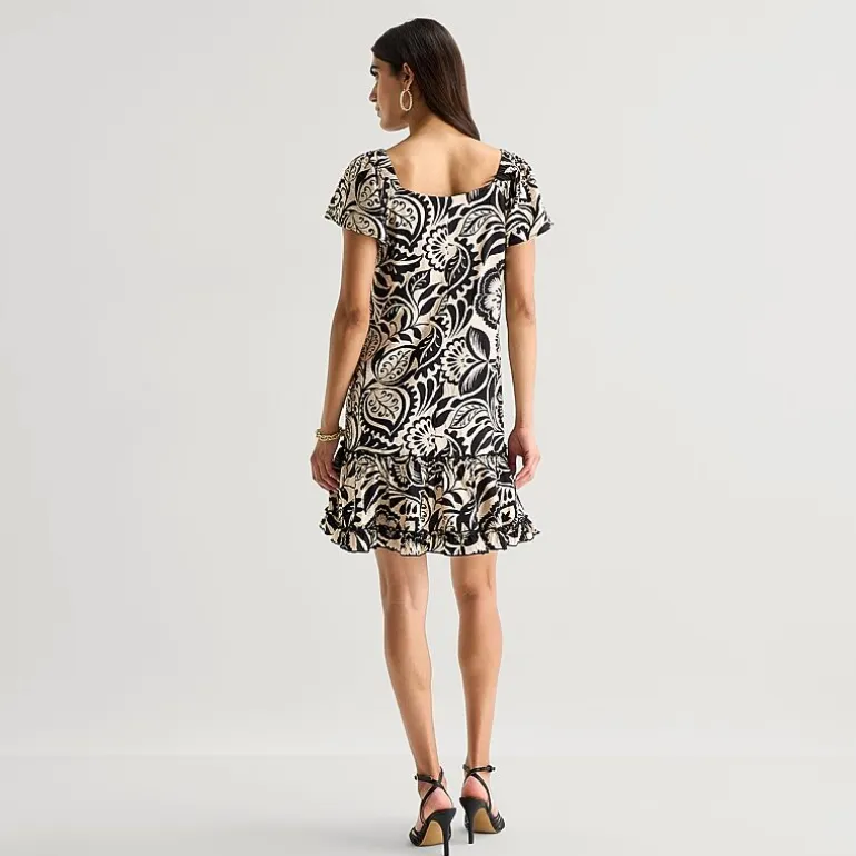 Isabel & Nina Womens Round Neck Short Sleeve Leaf Shift Dress