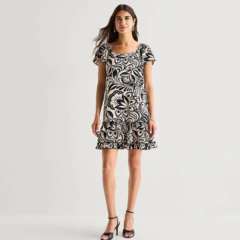 Isabel & Nina Womens Round Neck Short Sleeve Leaf Shift Dress