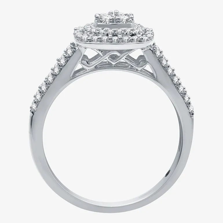 I Said Yes (H-I / I1) 1 CT.T.W. Lab-Grown Diamond Cushion Side Stone Halo Bridal Set in Sterling Silver