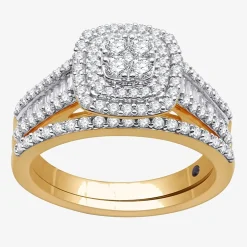 I Said Yes (H-I / I1) 1 CT.T.W. Lab-Grown Diamond Cushion Side Stone Halo Bridal Set in Sterling Silver