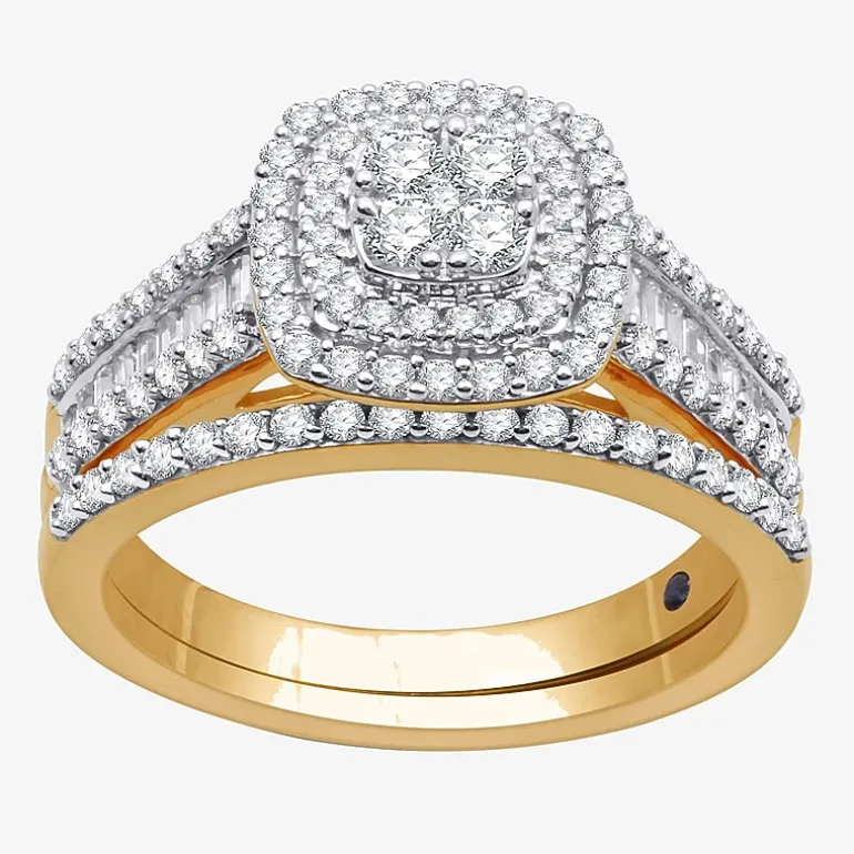 I Said Yes (H-I / I1) 1 CT.T.W. Lab-Grown Diamond Cushion Side Stone Halo Bridal Set in Sterling Silver