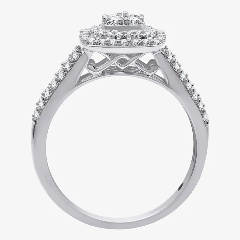 I Said Yes (H-I / I1) 1 CT.T.W. Lab-Grown Diamond Cushion Side Stone Halo Bridal Set in Sterling Silver