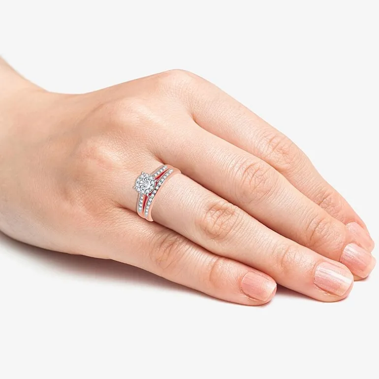 I Said Yes (H-I / I1) Womens 3/8 CT. T.W. Lab Grown White Diamond Sterling Silver Round Side Stone Halo Bridal Set