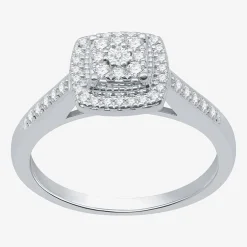 I Said Yes (H-I / I1) Womens 1/4 CT. T.W. Lab Grown White Diamond Sterling Silver Side Stone Halo Engagement Ring