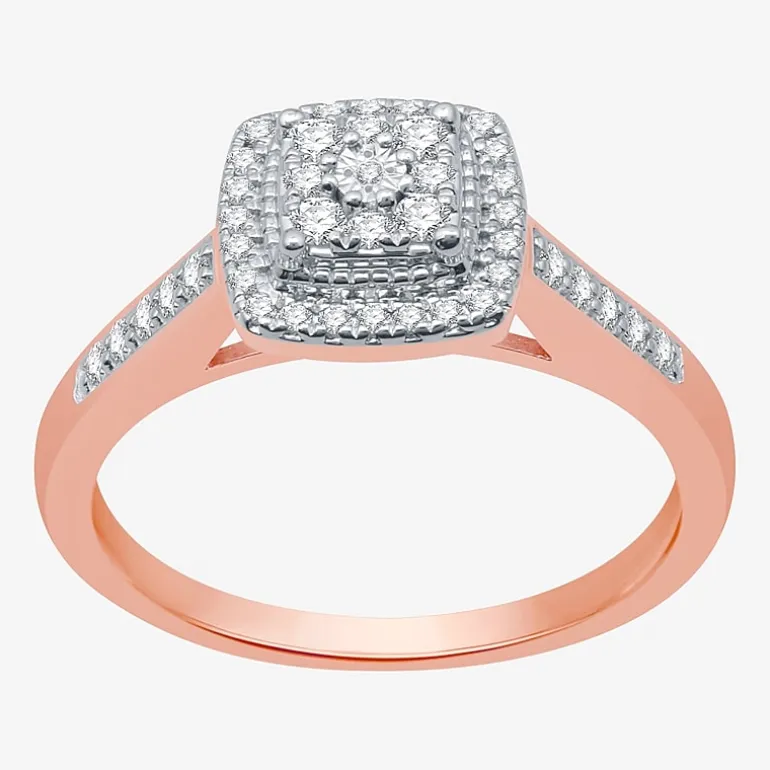 I Said Yes (H-I / I1) Womens 1/4 CT. T.W. Lab Grown White Diamond Sterling Silver Side Stone Halo Engagement Ring